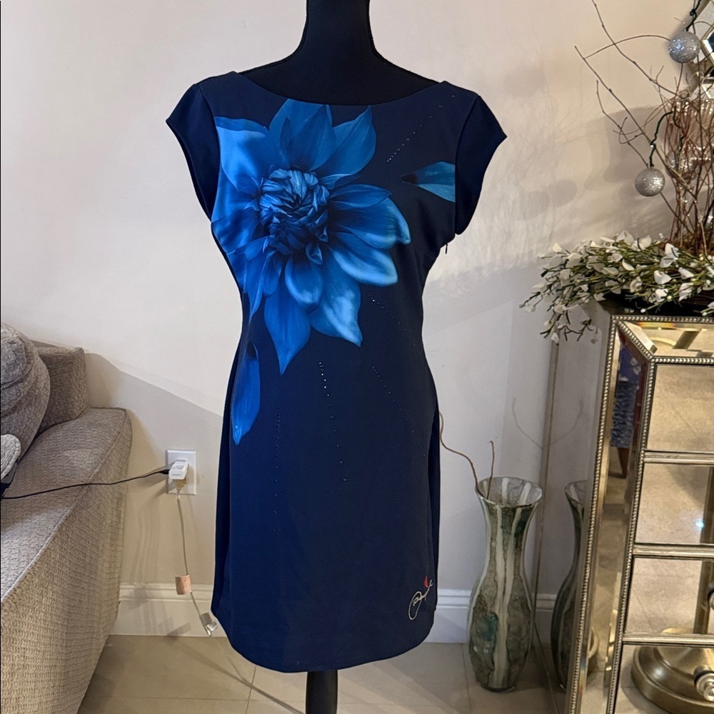 Desigual Navy and Teal Floral Mini Dress L - Picture 6 of 7